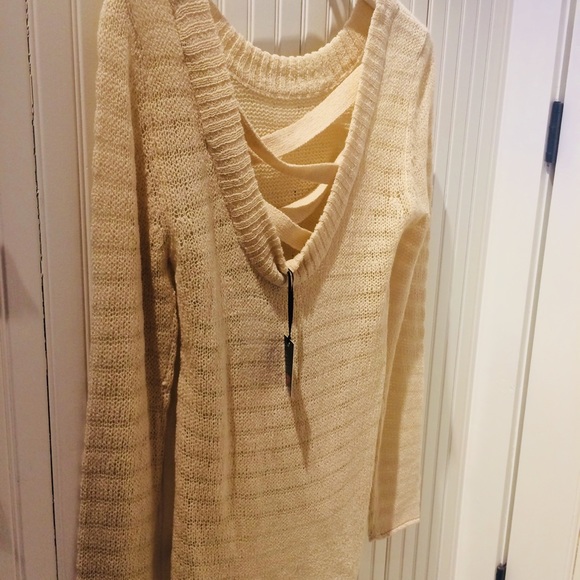 POOF! Cream color Open V Back Sweater - Picture 2 of 4